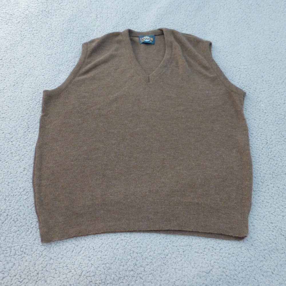 Jantzen Sweater Vest Mens XL Brown V-Neck Made in USA Vintage Knit Grandpa